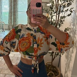 Floral Tie-Front Crop Top